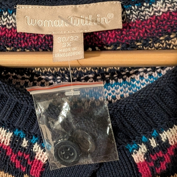 Woman Within Navy Cardigan with Colorful Pattern 3X New Without Tags - Picture 8 of 16